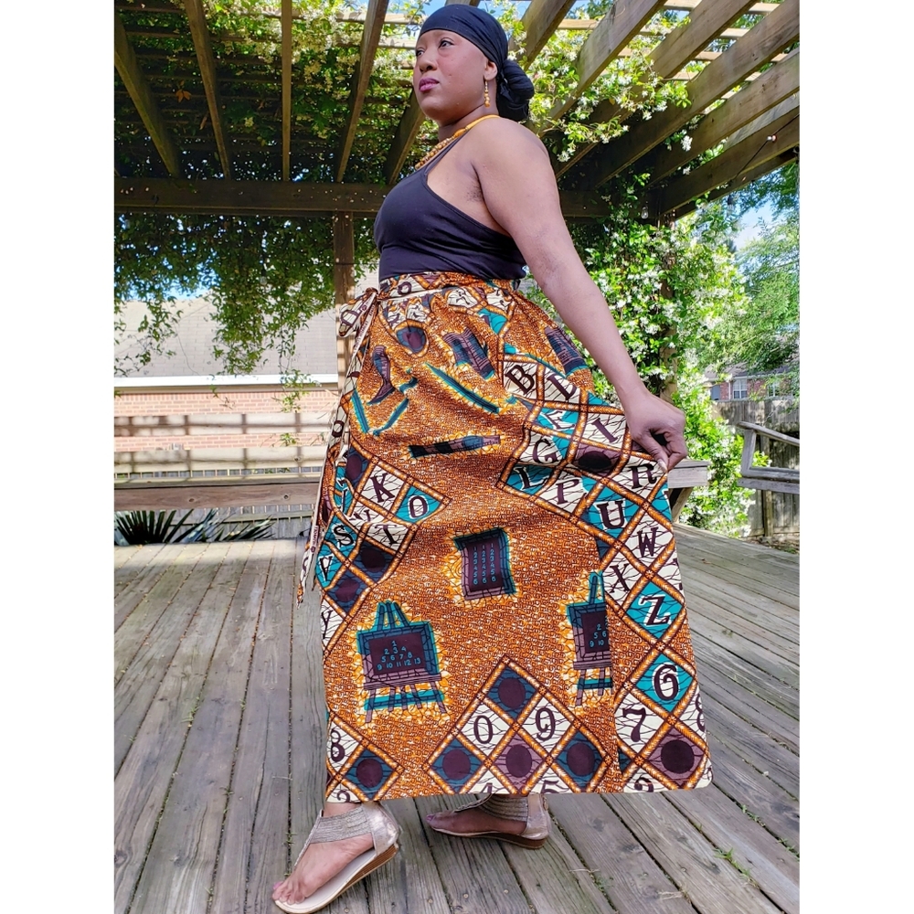 African wax skirt with front tie